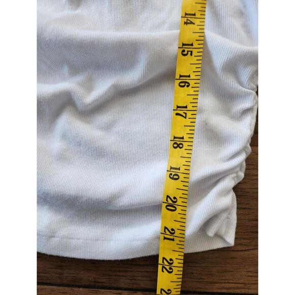 Michael Stars White Ruched Ribbed Cap Sleeve Top | Size L - Picture 7 of 9
